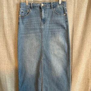 OAT New York Front Slit Raw Hem Denim Jean Maxi Skirt Size 4 / 27